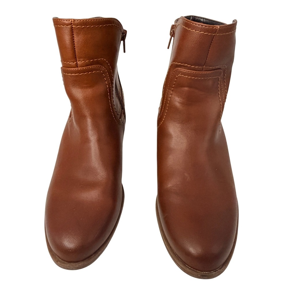 Naturalizer Kelby Cognac Brown Ankle Boots Western Stitch Block Heel Womens 8.5M - Picture 2 of 8